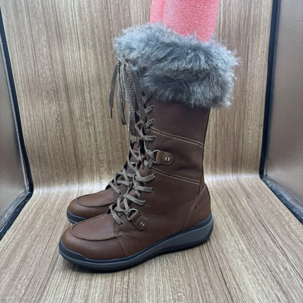 Merrell Women Snowcreek Tall Boots‎ Sz 8 Brown Leather Waterproof Fur Trim 200g